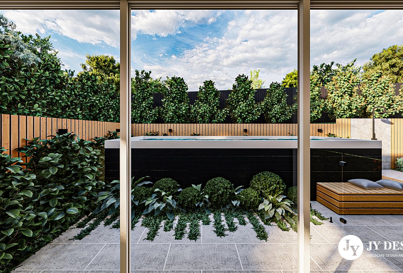 Detailed luxury landscape design composition