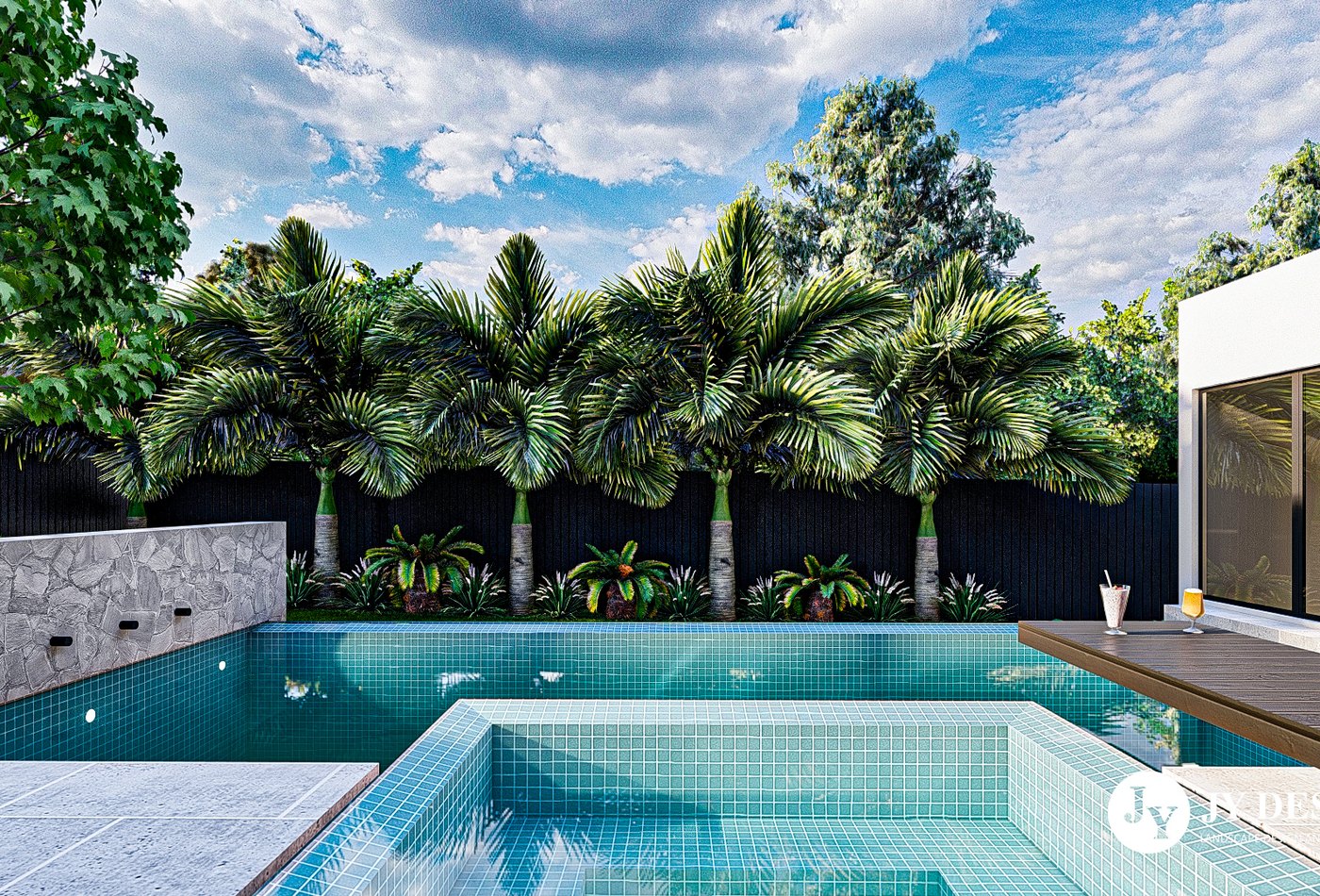 Pool landscape and water feature